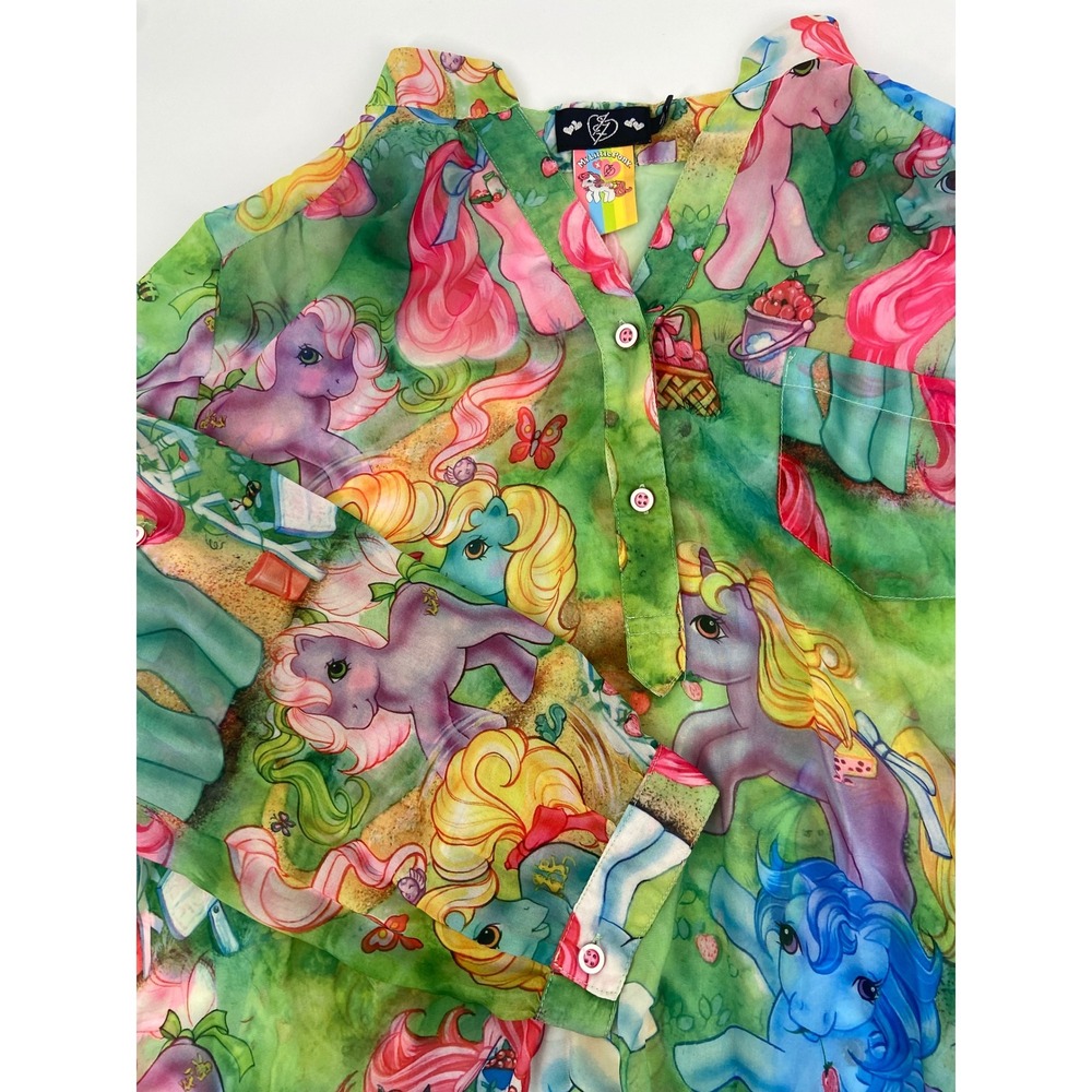 My Little Pony Top Pullover Sheer Colorful‎ Lightweight 2 Button Blouse-Size Med
